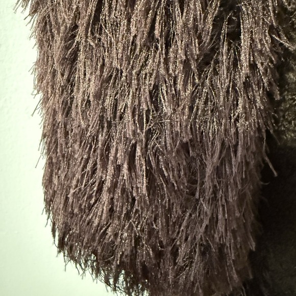 Noelle Enterprises Longline Brown Boucle Sweater Cardigan Faux Fur Trim Cashmere - Picture 8 of 13